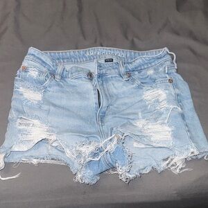 American Eagle Outfitters Women's Ripped Jean Shorts - Light Blue